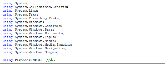 using System;
using System.Collections.Generic;
using System.Linq;
using System.Text;
using System.Threading.Tasks;
using System.Windows;
using System.Windows.Controls;
using System.Windows.Data;
using System.Windows.Documents;
using System.Windows.Input;
using System.Windows.Media;
using System.Windows.Media.Imaging;
using System.Windows.Navigation;
using System.Windows.Shapes;

using Pixoneer.NXDL;  //߰
