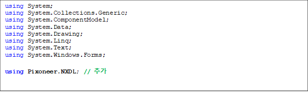 using System;
using System.Collections.Generic;
using System.ComponentModel;
using System.Data;
using System.Drawing;
using System.Linq;
using System.Text;
using System.Windows.Forms;

using Pixoneer.NXDL; // ߰

